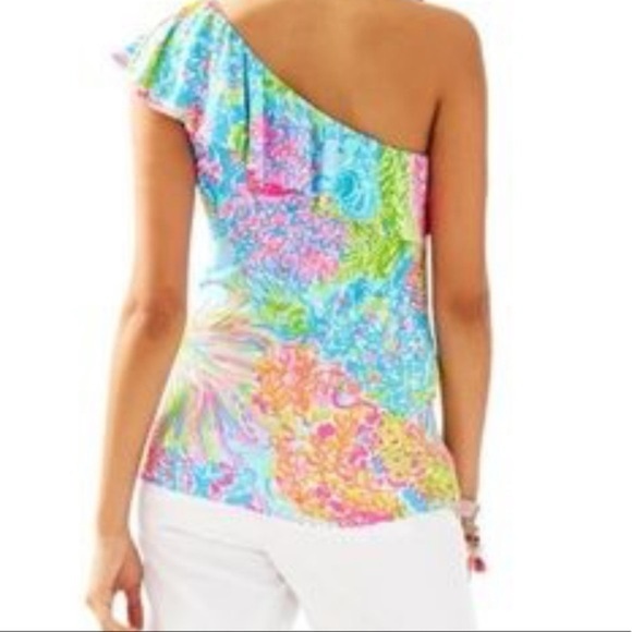 Lilly Pulitzer Top Women’s Small Multicolor Neveah One-Shoulder Ruffle Floral - Picture 11 of 11